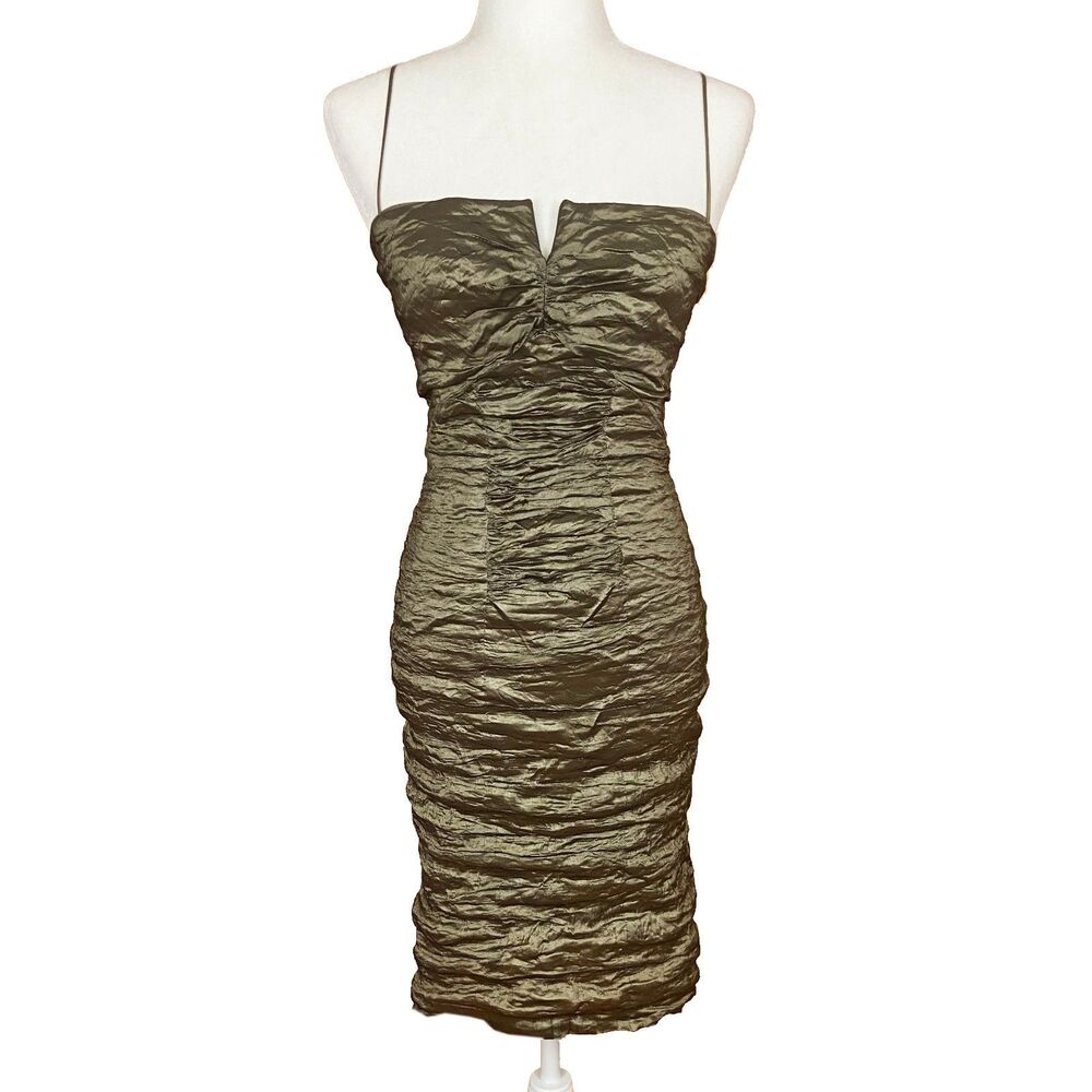 Nicole Miller Collection Ruched Cocktail Dress Size 6 Green Metallic Sleeveless